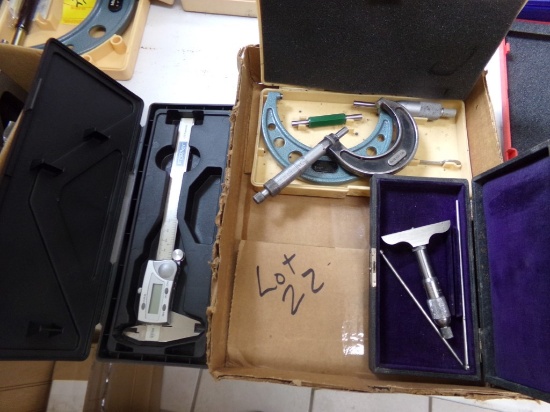 Mox with Misc. Mics and Calipers - Fowler 6'' Digital Caliper, Millers Fall