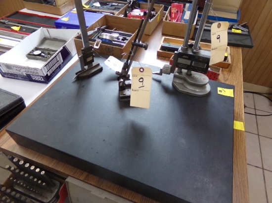 Group of (3) Height Gauges and 18'' x 24'' x 23'' Black Granite Surface Pla