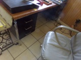5' Steel Office Desk with 6 Drawers and Gray Leather Chair and Glass Top Si
