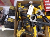 Box with DeWalt 20V Tools - (2) Drills, 1/4 Impact, Sawzall, (3) Batteries,