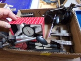 Box with (2) Magnetic Indicator Stands, Starrett Travel Indicator (25 - 109
