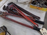 (3) 24'' Rigid Pipe Wrenches and a 30'' Porter No. 2 Bolt Cutter
