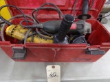 Tool Box with (3) 4 1/2'' Hand Grinders  - Metabo, (2) DeWalts, NOT TESTED