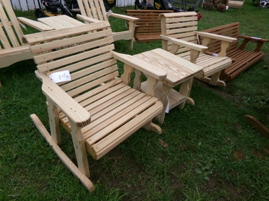 Unfinished Rocking Chair Set - (2) Unfinished Rocking Chairs, (1) Center Ta