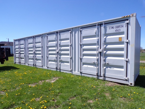 New 40' Storage / Shipping Container, Gray, with (4) Dbl. Opening Side Door