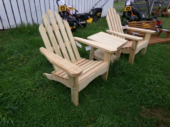 (3) Pc. Unfinished Adirondack Chair Set - (2) Chairs and Center Table Stand