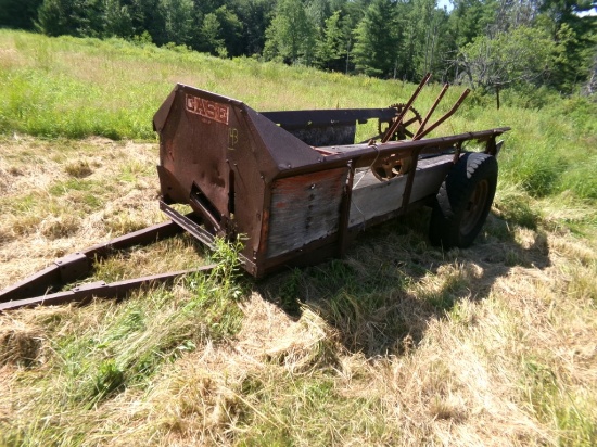 Old Case Wood Sided Manure Spreader with Misc. Parts Laying in it, WOOD IS
