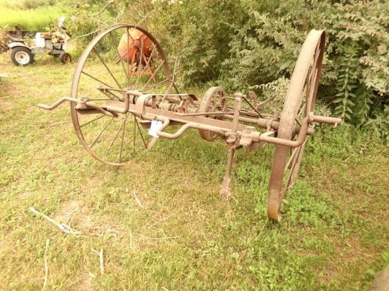 Antiqe Steel Wheeled Implement Rake Maybe? NOT ALL THERE (Across Road)