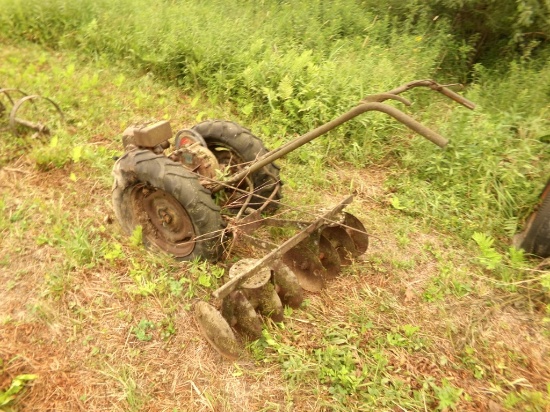 Antique Walk Behind Tractor w/ Cultivator Disc Attachment. VERY ROUGH (Acro