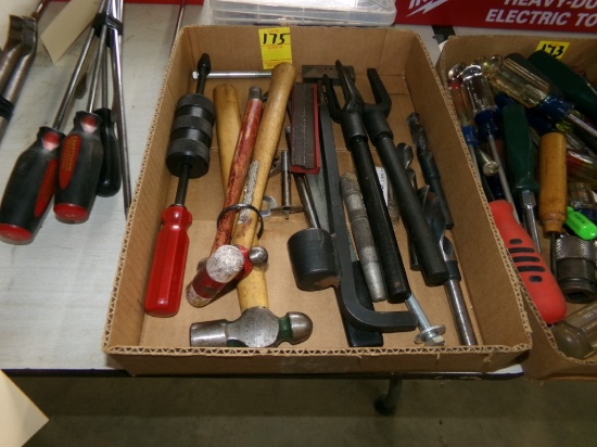 Box of Hammers, Pickle Forks, Drill Bits, Etc.