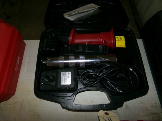 Legacy Cordless Grease Gun with (2) Batteries and Charger in Case, Like New