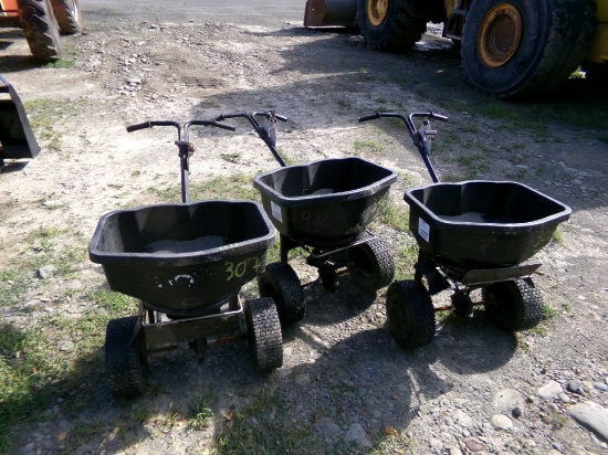 (3) Black Walk Behind Spreaders - (1) Rolls and Spins as it Should, OTHER (