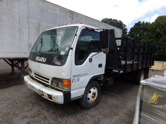2001 Isuzu NPR Stake Body Truck, 15' Flatbed w/Stake Racks, Dsl. Engine, Au