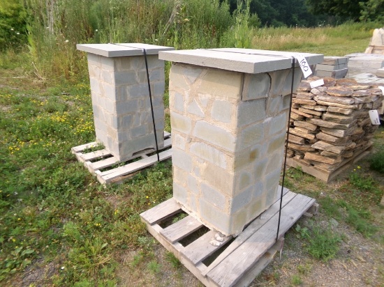 Pair Of Blue Stone Pillars w/ Thermaled Caps. Pillars Are 24'' Caps Are 30'