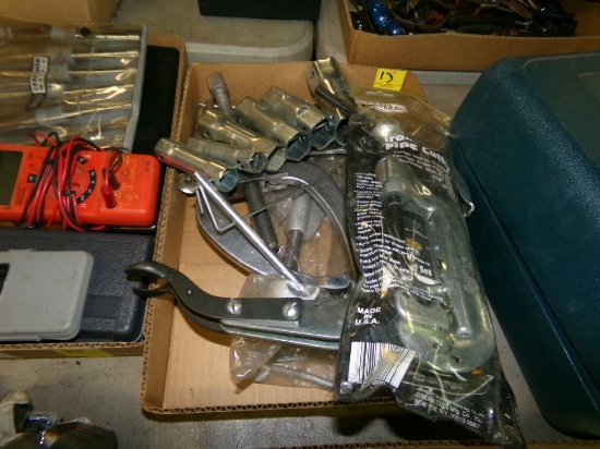 Box with Value Tool, Pipe Cutter, Pulley Puller and Some Specialty Sockets