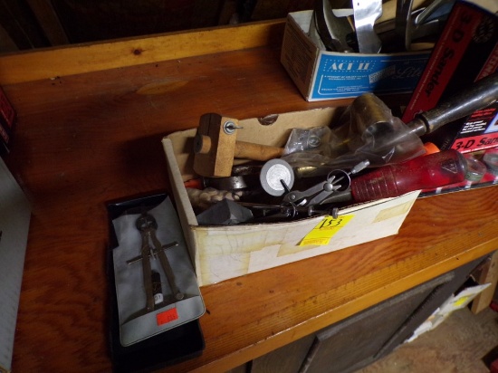 Box of Misc. Tools - Chisels, Protractors, Scribes (Above Garage)