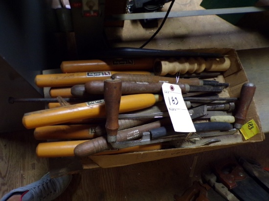 Box of Asst. Wood Lathe Tools and Draw Bar Knife (Above Garage)