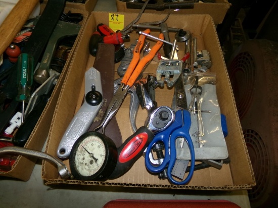 Box with Pressure Gauge, Tubing Cutters, Small Pullers, Etc.