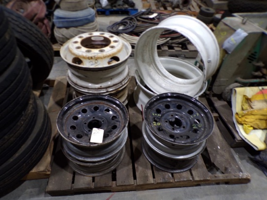 (2) 10 Lug Steel Rims, (2) Steel Open Center Rims and (4) 5 Lug 15'' Rims