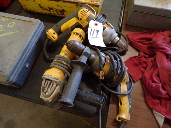 (2) DeWalt 1/2'' Corded VSR Drills and (1) DeWalt 4 1/2'' Corded Cut Off /