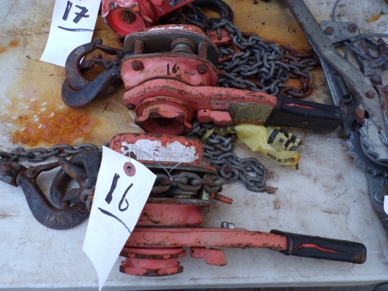 (2) CM 1 Ton Lever Chain Hoists, Series 653 (Outside on Tables)