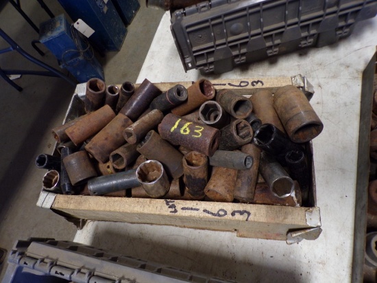 Wooden Crate of Mostly 1/2; Drive Sockets, SAE and Metric (New Garage)