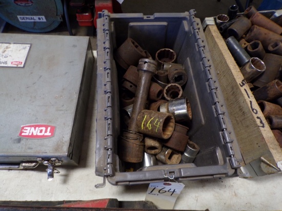 Gray Tote of Mostly 1'' Drive Sockets (New Garage)