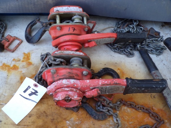 (2) CM Lever Chain Hoists - (1) Ton, (1) 3/4 Ton Series 653 (Outside on Tab