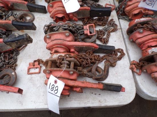 (2) CM 3/4 Ton Lever Chain Hoists, 657 Series (Out Front on Tables)