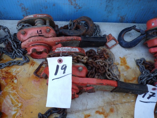(2) CM Lever Chain Hoists - (1) Ton, (1) 3/4 Ton Series 653 (Outside on Tab