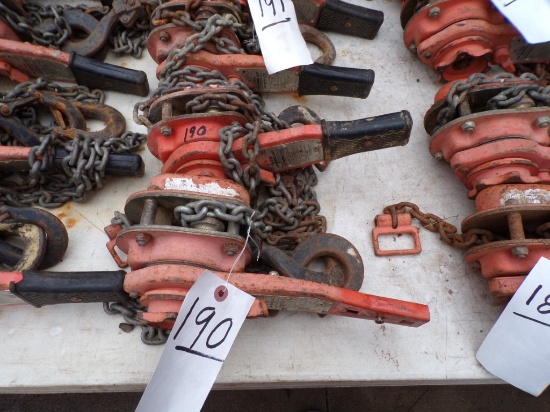 (2) CM Lever Chain Hoists - (1) 1 Ton, (1) 3/4 Ton 653 Series (Out Front on