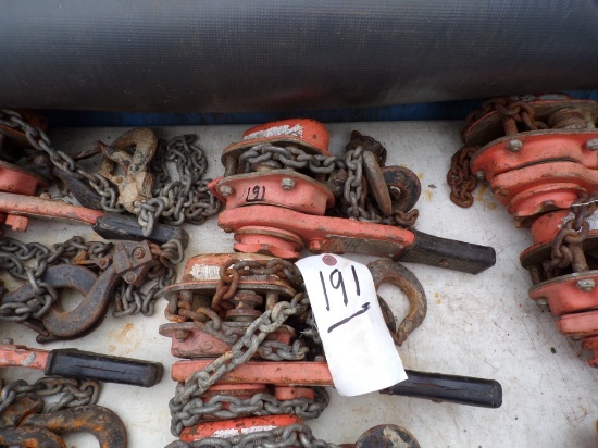 (2) CM Lever Chain Hoists - (1) 1 Ton, (1) 3/4 Ton 653 Series (Out Front on