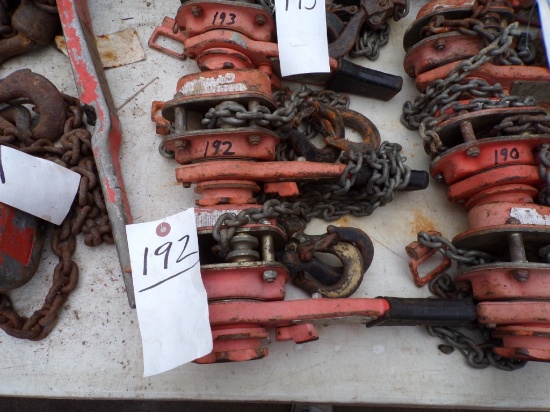 (2) CM Lever Chain Hoists - (1) 1 Ton, (1) 3/4 Ton 653 Series (Out Front on