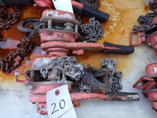 (2) CM 1 Ton Lever Chain Hoists, Series 653 (Outside on Tables)