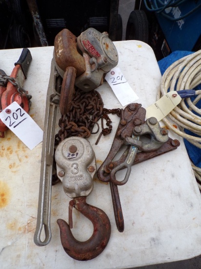 Coffing 3 Ton Lever Chain Hoist and (2) Cable Pullers (Out Front on Tables)
