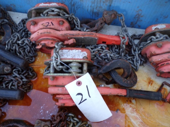 (2) CM 1 Ton Lever Chain Hoists, Series 653 (Outside on Tables)