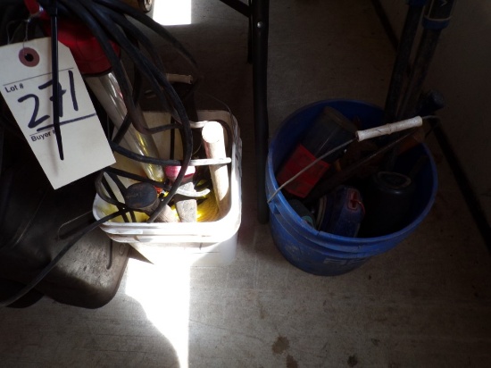 (2) Buckets of Misc. Items - Bolt Cutters, Bluetooth Speakers, Hammers, Cha