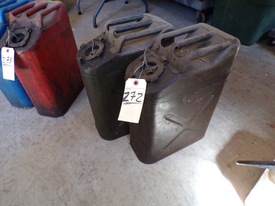 (2) Military Jerry Cans, 5 Gal., Has G and O.M.C. on Sides (Old Garage)