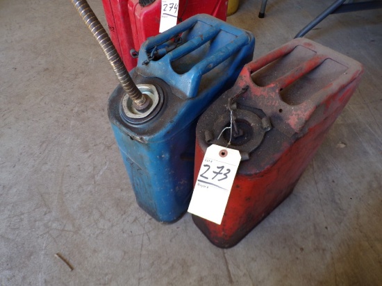 (2) 5 Gal. Jerry Cans - (1) Red, (1) Blue (Old Garage)