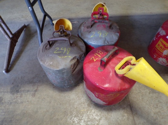 (3) Red 5 Gal. Safety Cans, HAVE SOME DENTS (New Garage)