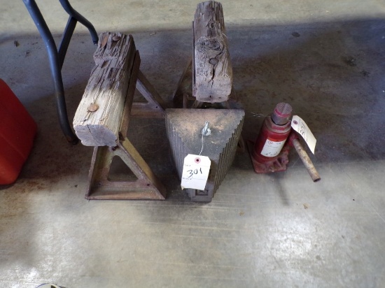 Hydraulic Bottle Jack, Wheel Chock and Pair of Homemade Jack Stands, MAY BE