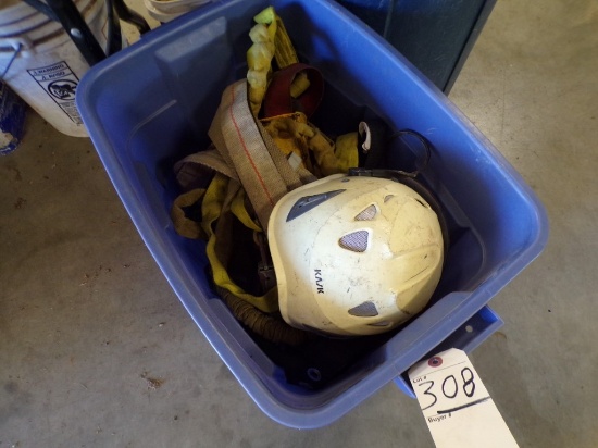 Blue Tote with Asst. Safety Harnesses and (1) Helmet (New Garage)