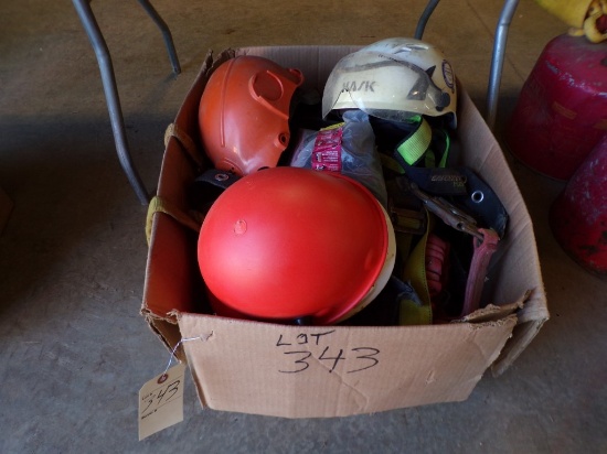 Box of Asst. Safety Harnesses and Hard Hats. (New Garage)