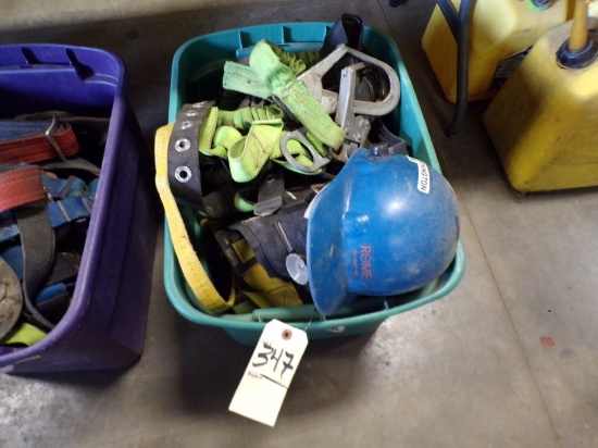 Green Tote with Asst. Safety Harnesses and Hard Hat (New Garage)