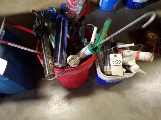 Bucket of Asst. Caulk Guns and Small Bucket of Asst. Caulk (New Garage)