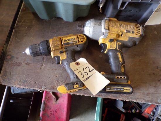 (2) DeWalt 20V Power Tools - (1) 1/2'' Impact Wrench, (1) 1/2'' Drill, (1)