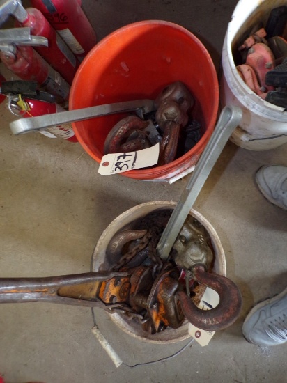 (2) Buckets of Lever Chain Hoists - (2) 3 Ton Coffing, (1) Harrington 1 1/2