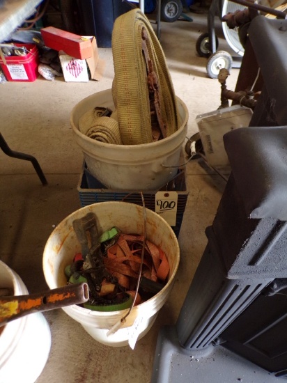 (2) Buckets of Asst. Ratchet Tie Down Straps (Old Garage)