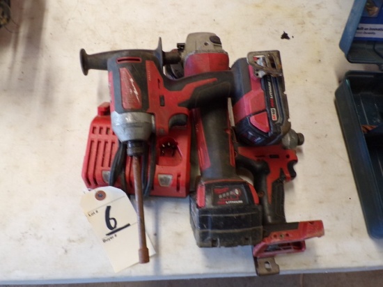 (2) Milwaukee 1/4'' Compact Impact Guns - (1) Milwaukee 4 1/2'' Cutoff / Gr