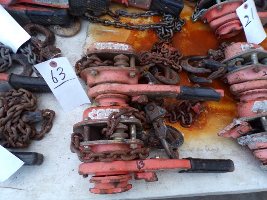 (2) CM 3/4 Ton Lever Chain Hoists, Series 653 (Out Front of Garage)